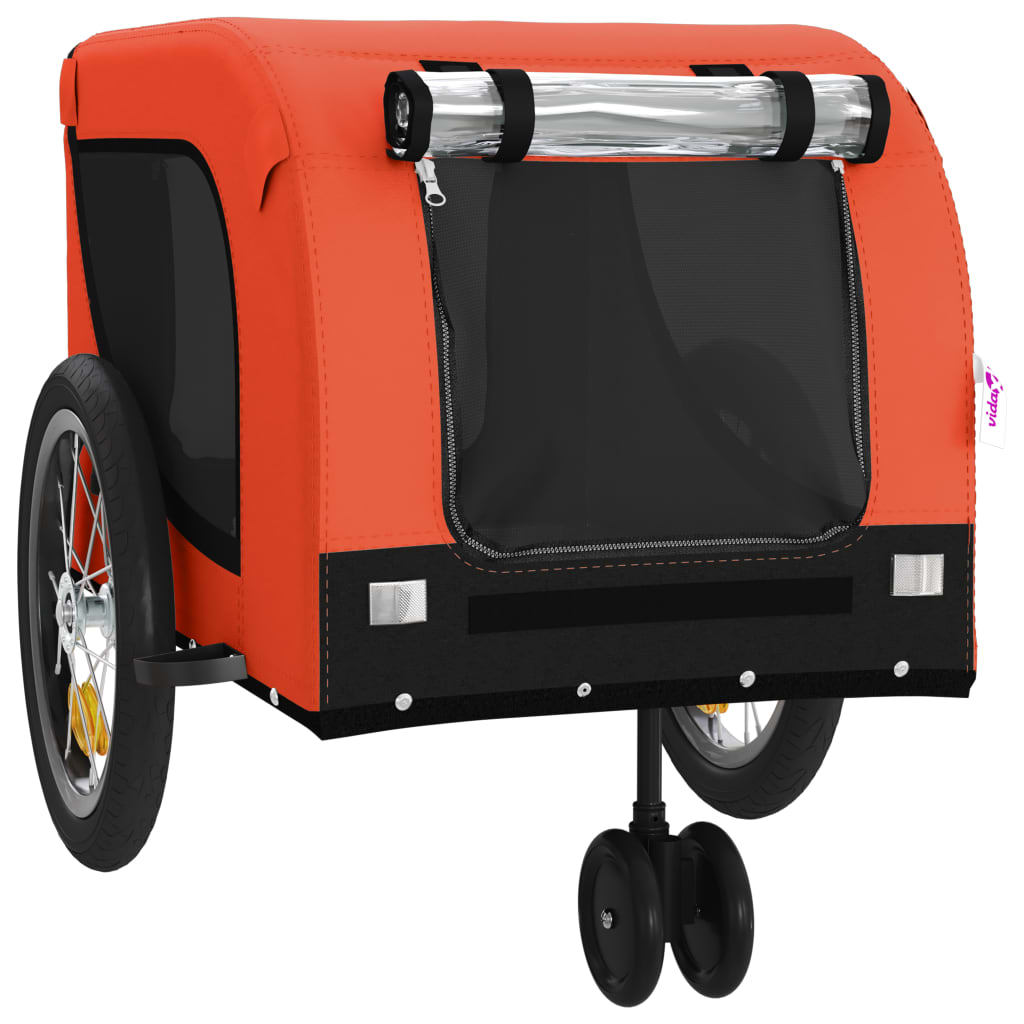 Remorque à Vélo Chiens Tissu Oxford &amp; Fer Orange et Noir