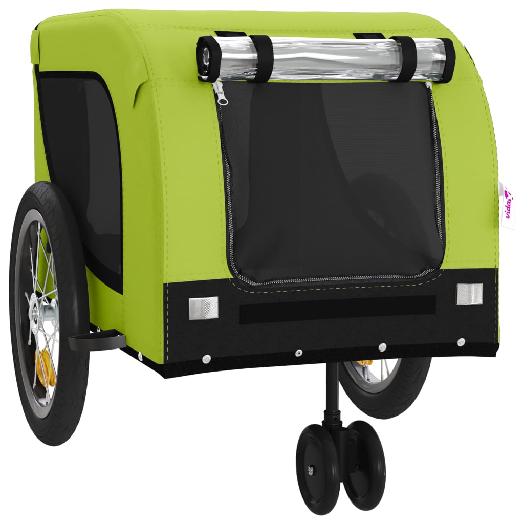 Remorque à Vélo Chiens Tissu Oxford Vert et Noir &amp; Fer