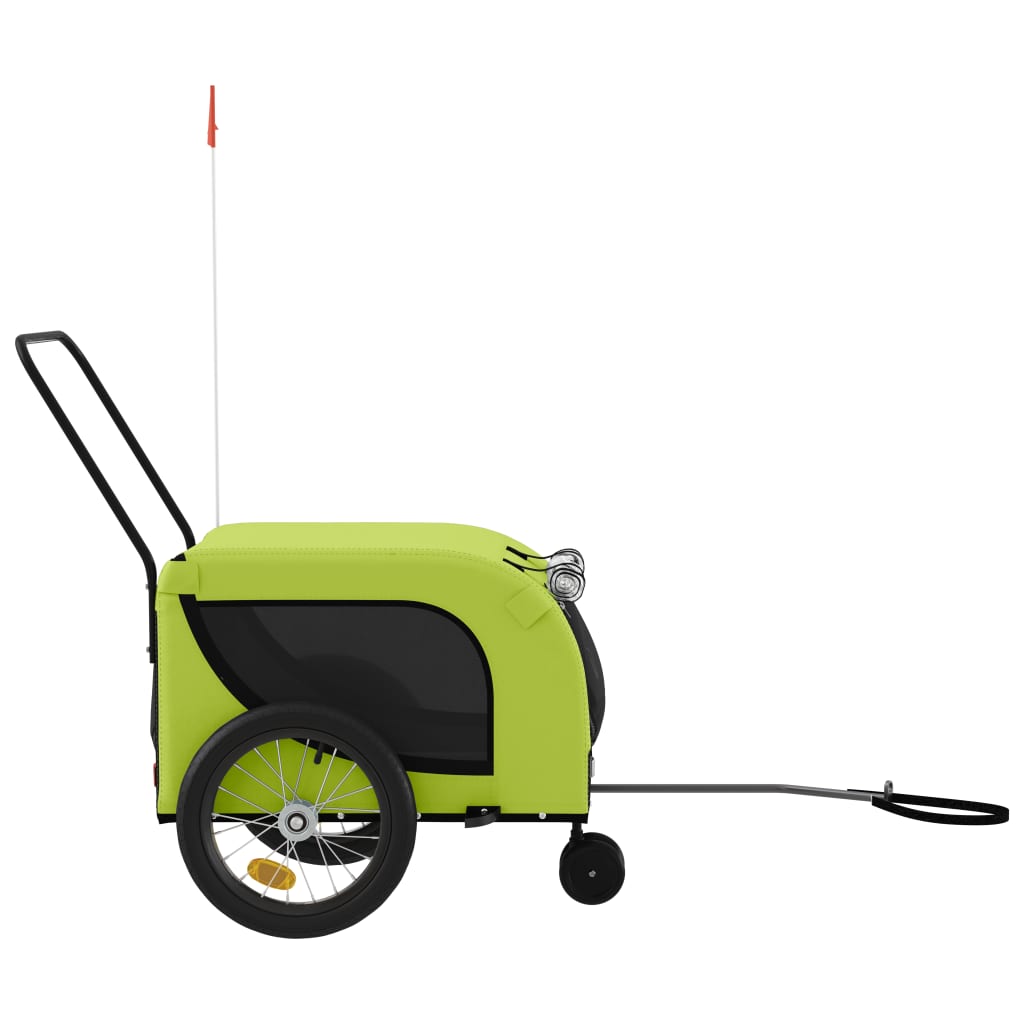 Remorque à Vélo Chiens Tissu Oxford Vert et Noir &amp; Fer