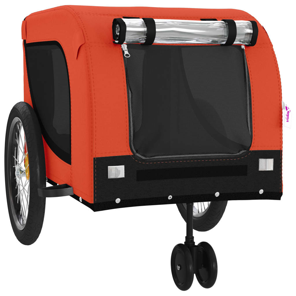 Remorque à Vélo Chiens Tissu Oxford &amp; Fer Orange et Noir