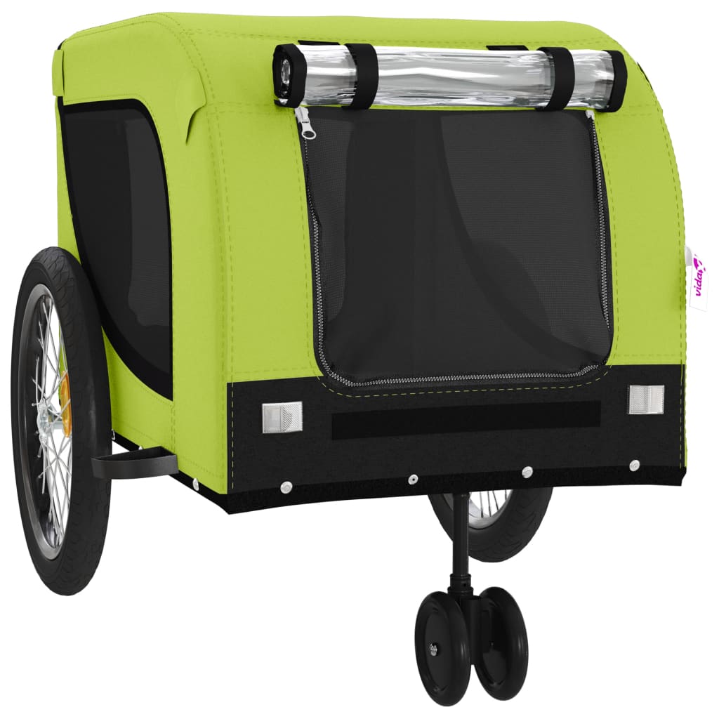 Remorque à Vélo Chiens Tissu Oxford Vert et Noir &amp; Fer