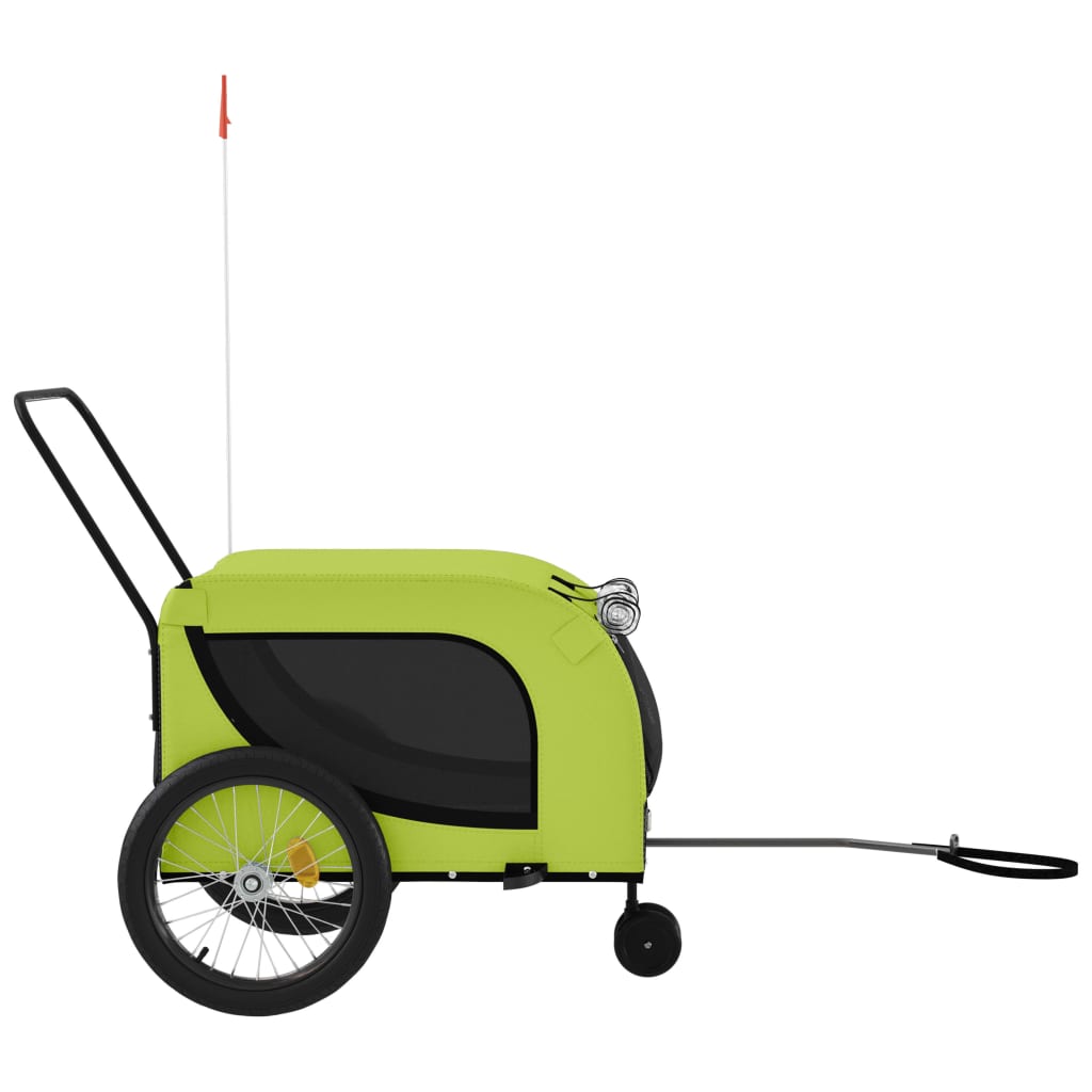 Remorque à Vélo Chiens Tissu Oxford Vert et Noir &amp; Fer