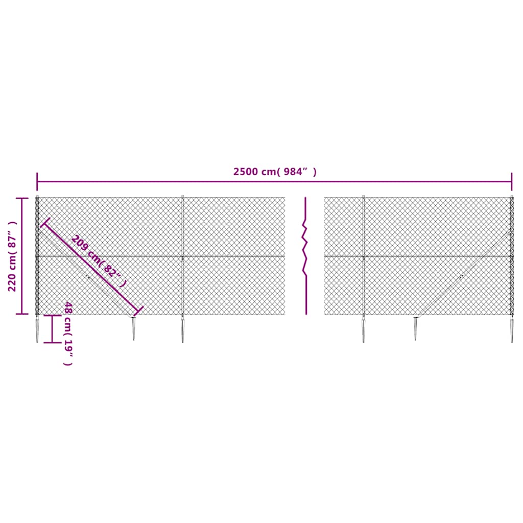 Maschendrahtzaun mit Bodenhülsen Anthrazit 2,2x25 m