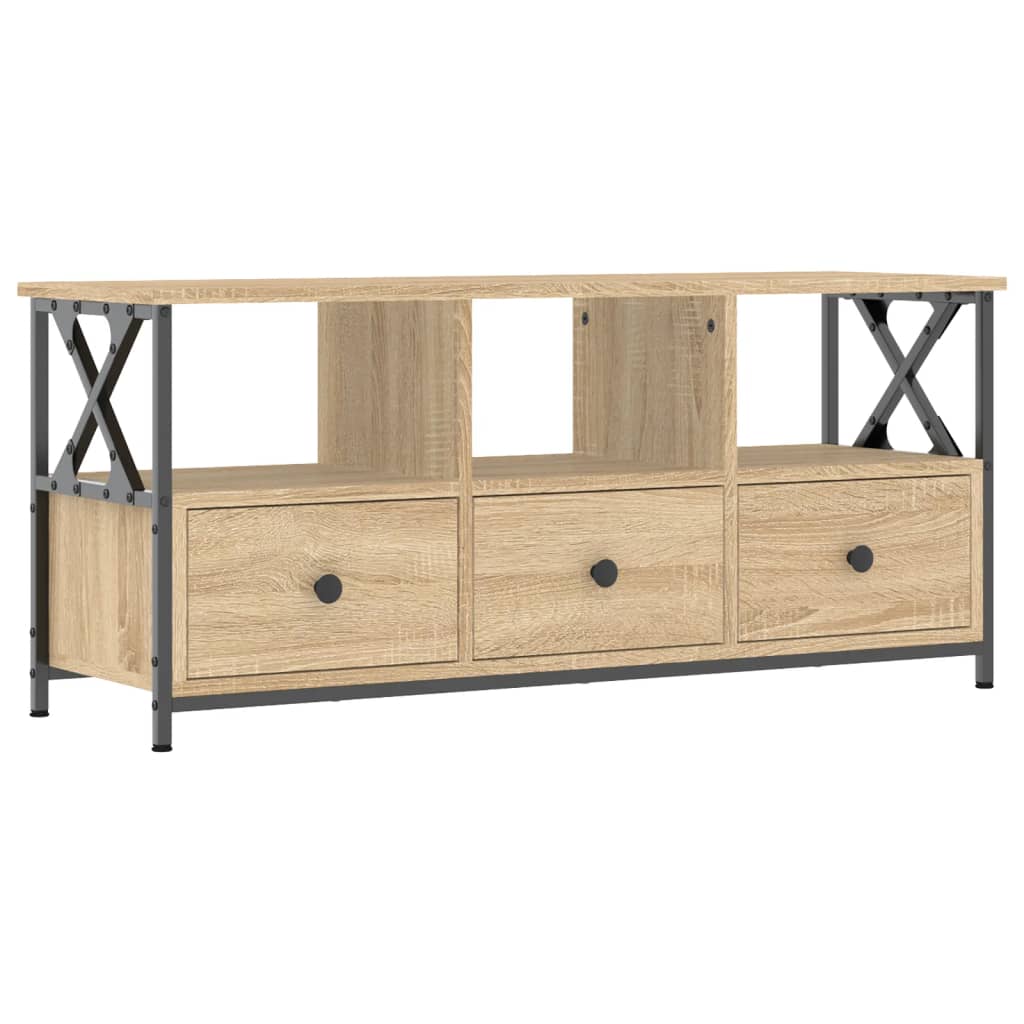 Meuble TV chêne Sonoma 102x33x45 cm en bois et fer