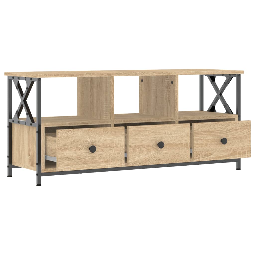 Meuble TV chêne Sonoma 102x33x45 cm en bois et fer