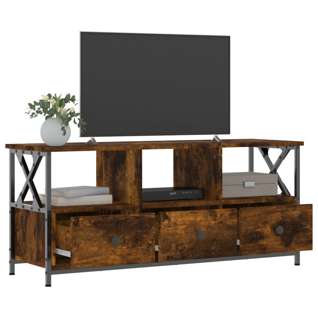 Meuble TV chêne fumé 102x33x45 cm matériau bois &amp; fer