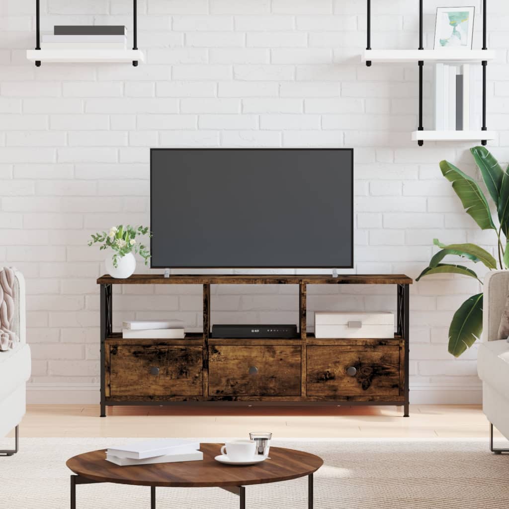 Meuble TV chêne fumé 102x33x45 cm matériau bois &amp; fer