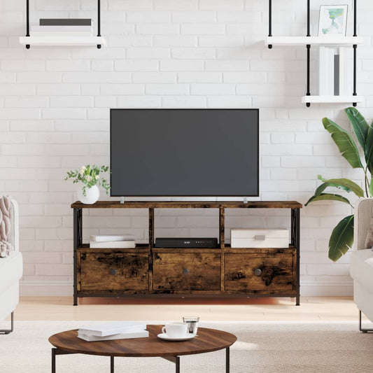 Meuble TV chêne fumé 102x33x45 cm matériau bois &amp; fer
