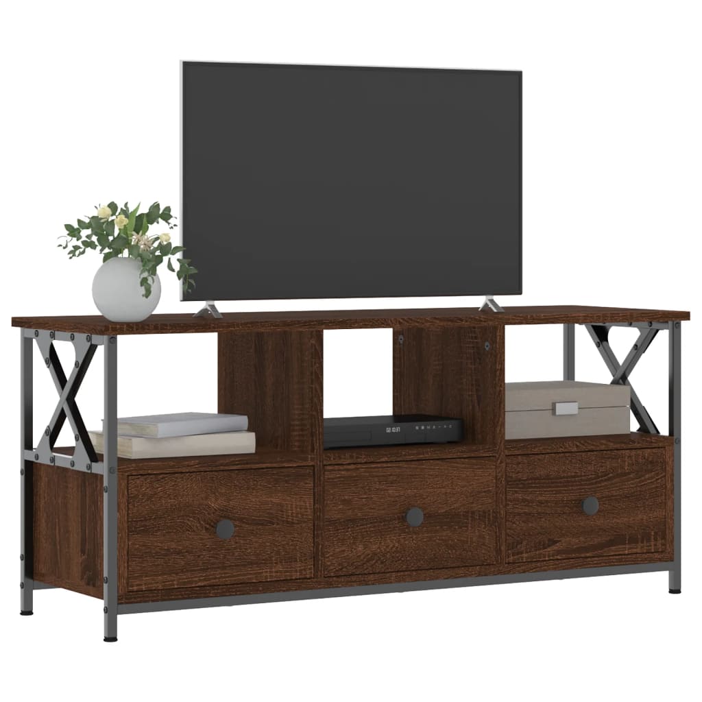 Meuble TV aspect chêne marron 102x33x45cm matériau bois &amp; fer