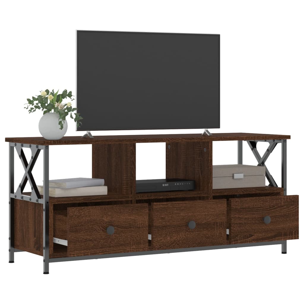 Meuble TV aspect chêne marron 102x33x45cm matériau bois &amp; fer