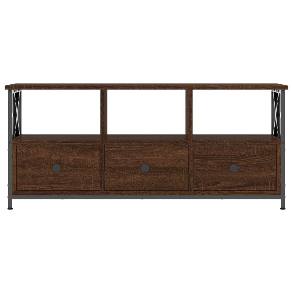 Meuble TV aspect chêne marron 102x33x45cm matériau bois &amp; fer