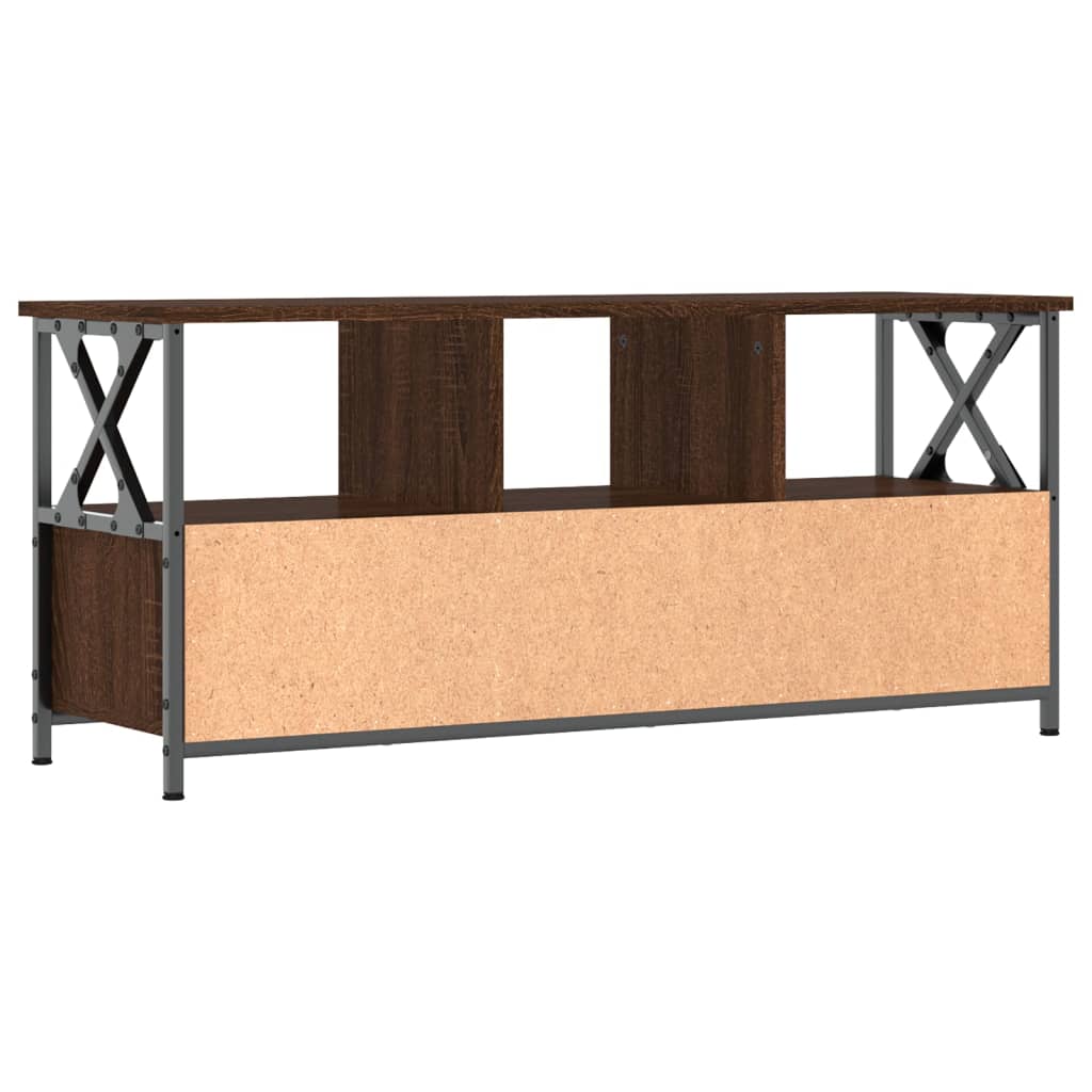 Meuble TV aspect chêne marron 102x33x45cm matériau bois &amp; fer