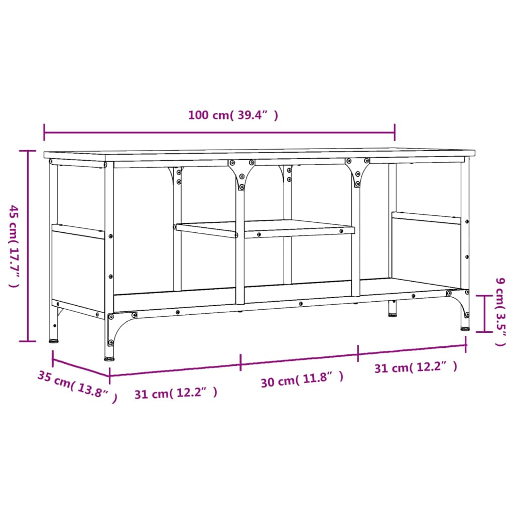 Meuble TV aspect chêne marron 100x35x45cm matériau bois &amp; fer