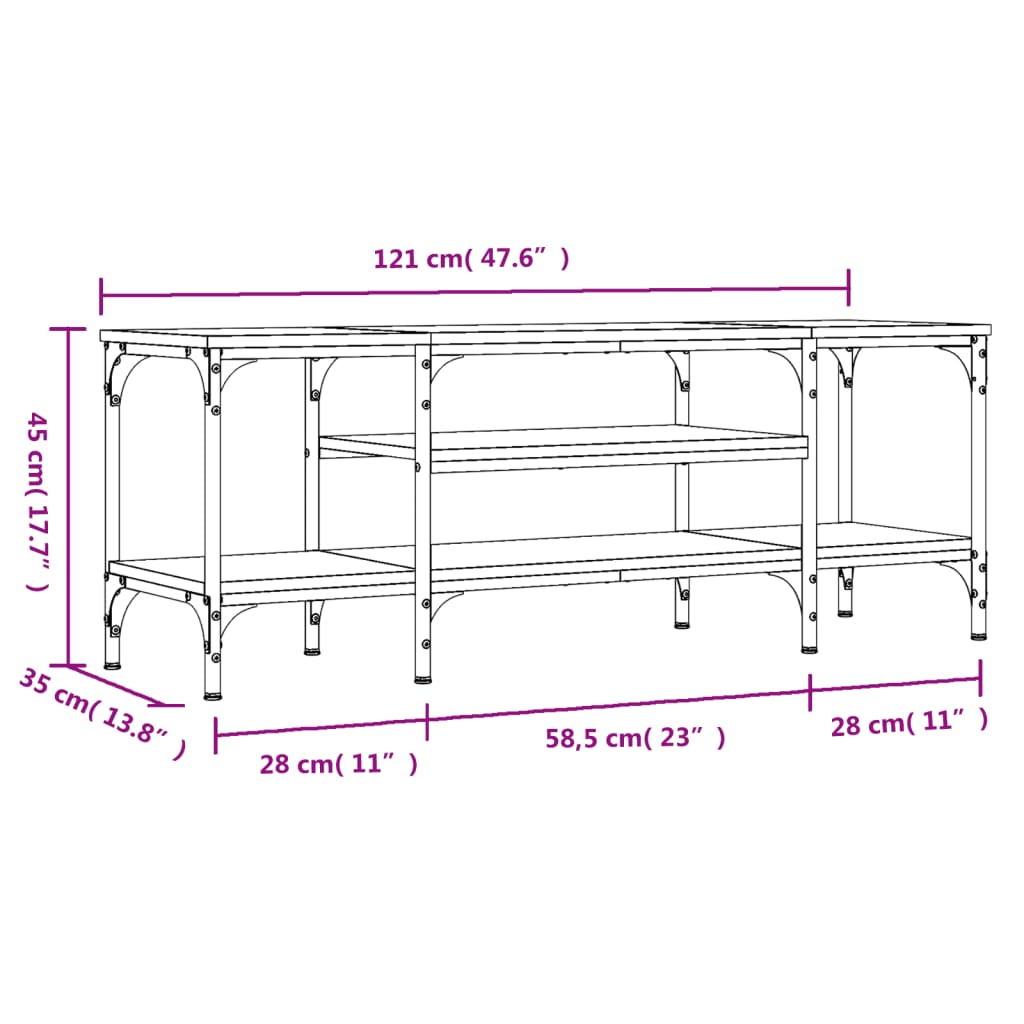 Meuble TV aspect chêne marron 121x35x45cm matériau bois &amp; fer