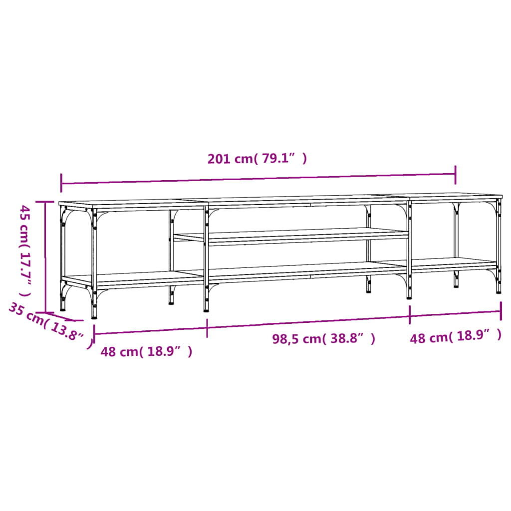 Meuble TV chêne Sonoma 201x35x45 cm matériau bois &amp; fer