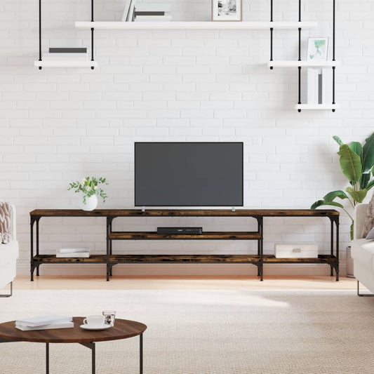 Meuble TV chêne fumé 201x35x45 cm matériau bois &amp; fer