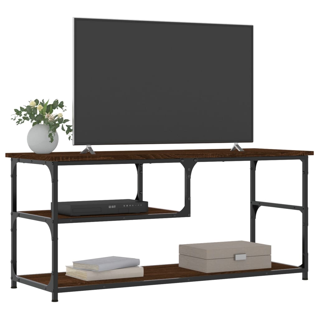 Meuble TV aspect chêne marron 103x38x46,5cm matériau bois acier