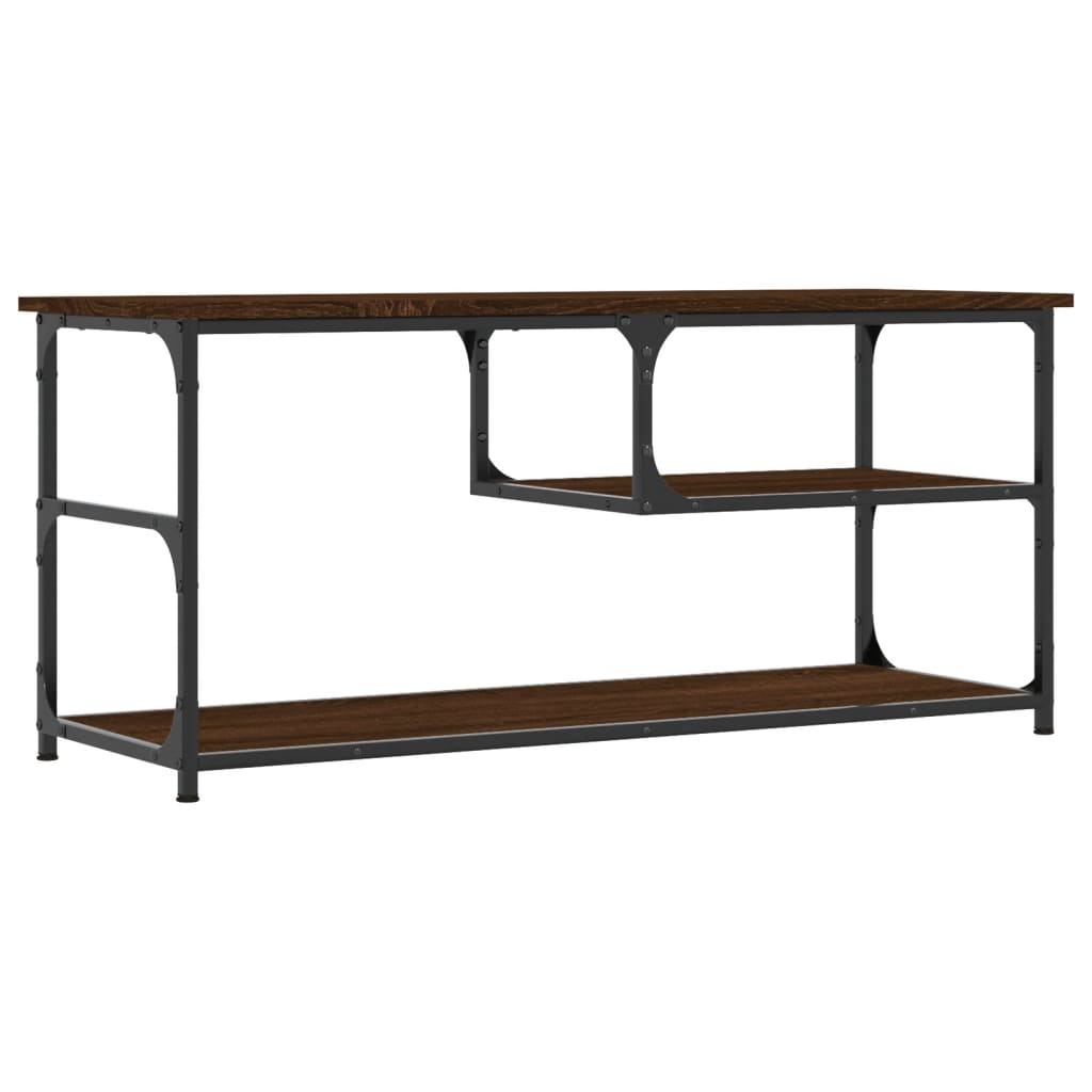 Meuble TV aspect chêne marron 103x38x46,5cm matériau bois acier