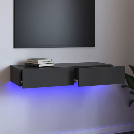 TV-Schrank mit LED-Leuchten Hochglanz-Grau 90x35x15,5 cm