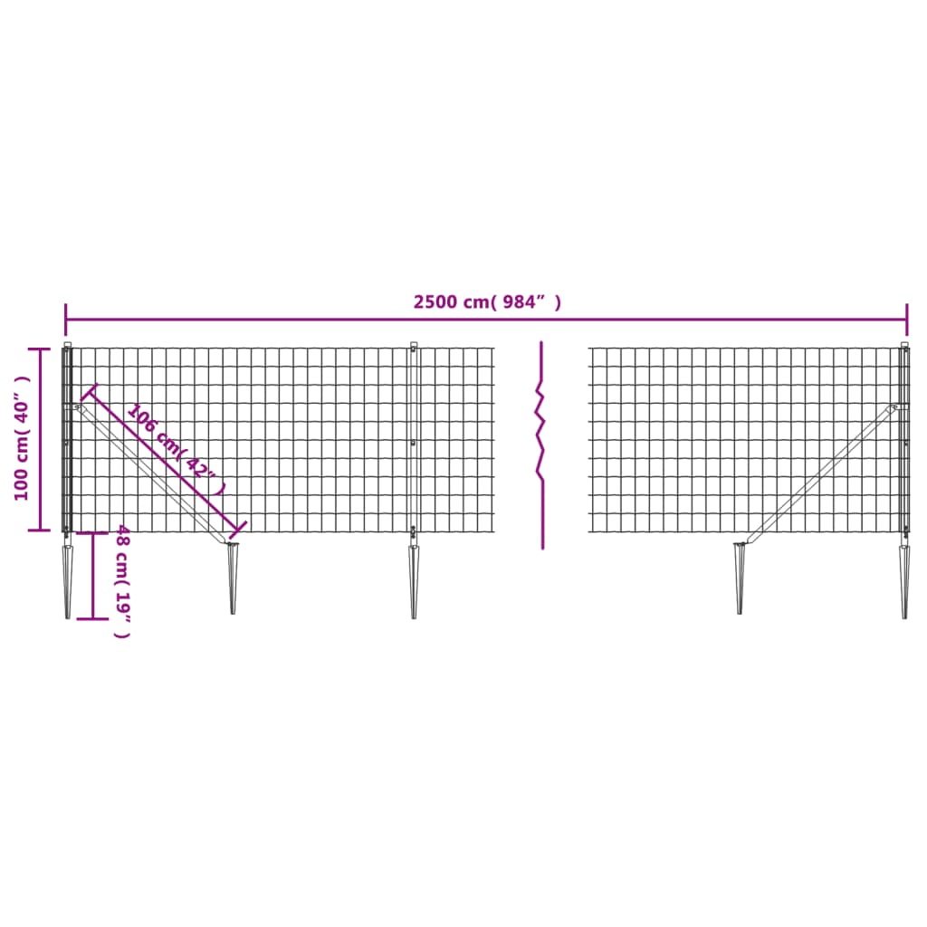 Maschendrahtzaun mit Bodenhülsen Grün 1x25 m
