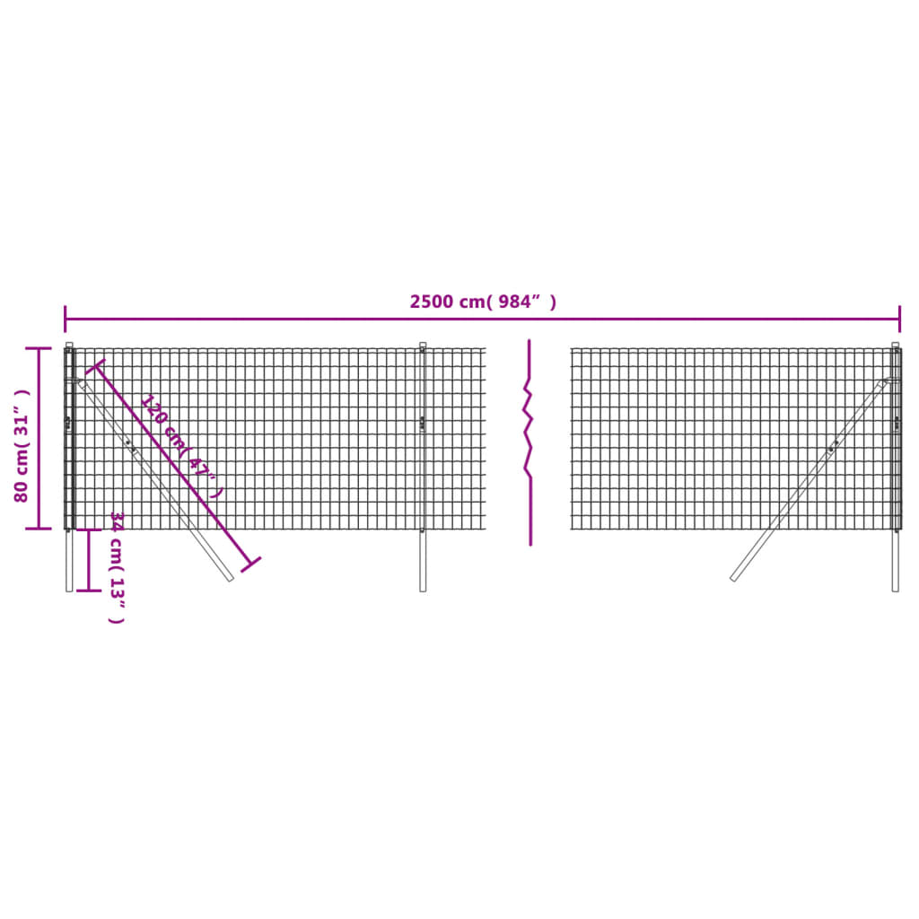 Maschendrahtzaun Anthrazit 0,8x25 m Verzinkter Stahl