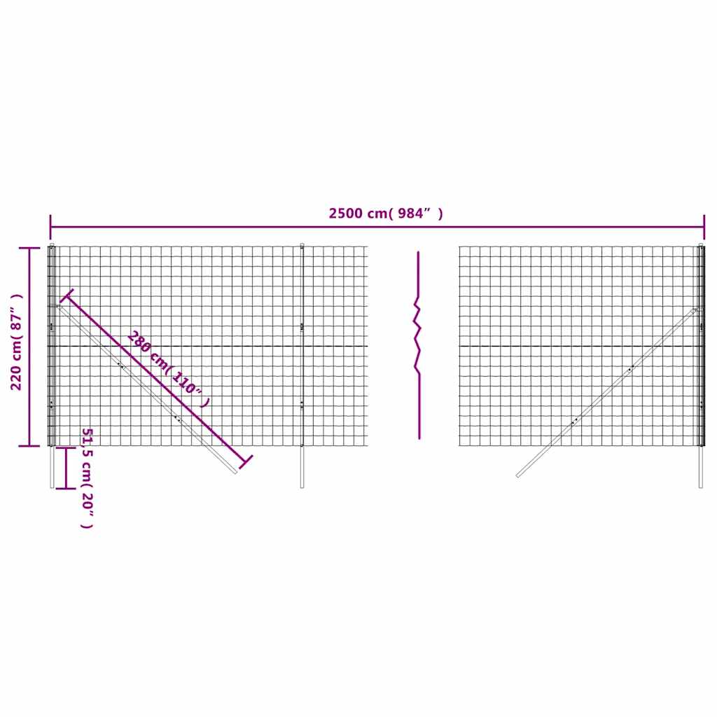 Maschendrahtzaun Anthrazit 2,2x25 m Verzinkter Stahl