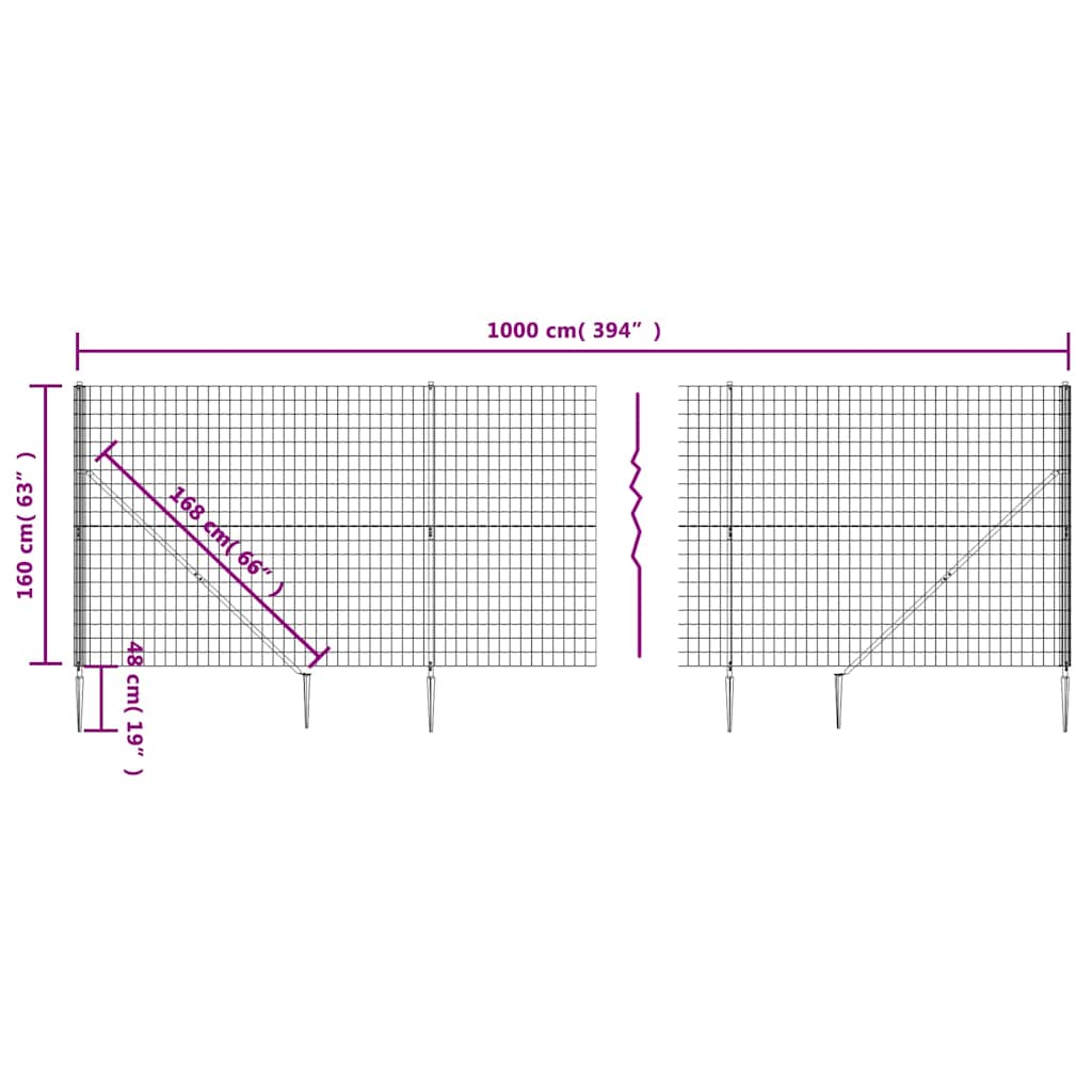 Maschendrahtzaun mit Bodenhülsen Anthrazit 1,6x10 m