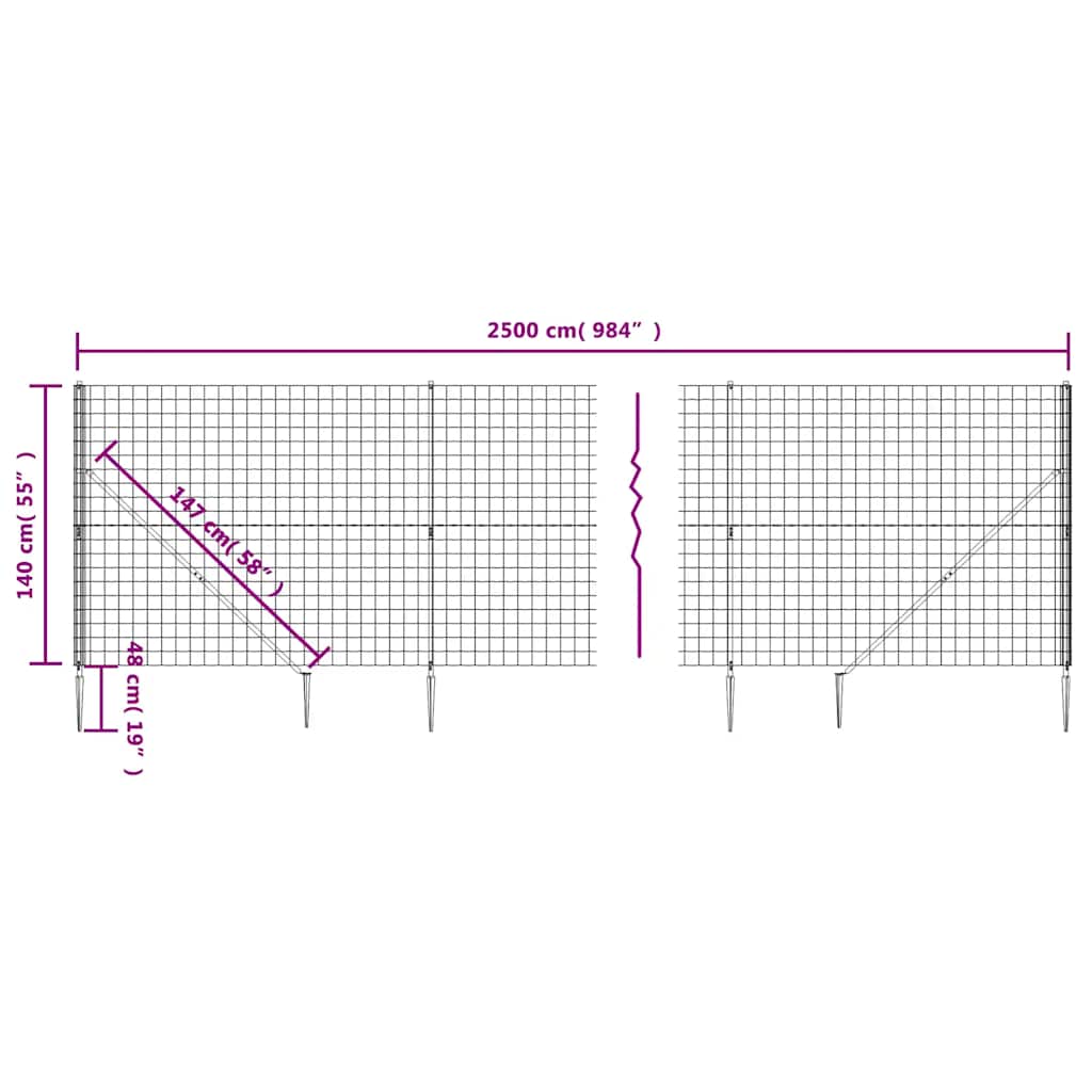 Maschendrahtzaun mit Bodenhülsen Anthrazit 1,4x25 m