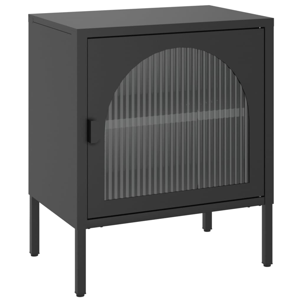 Bedside table black 50x35x60 cm glass and steel