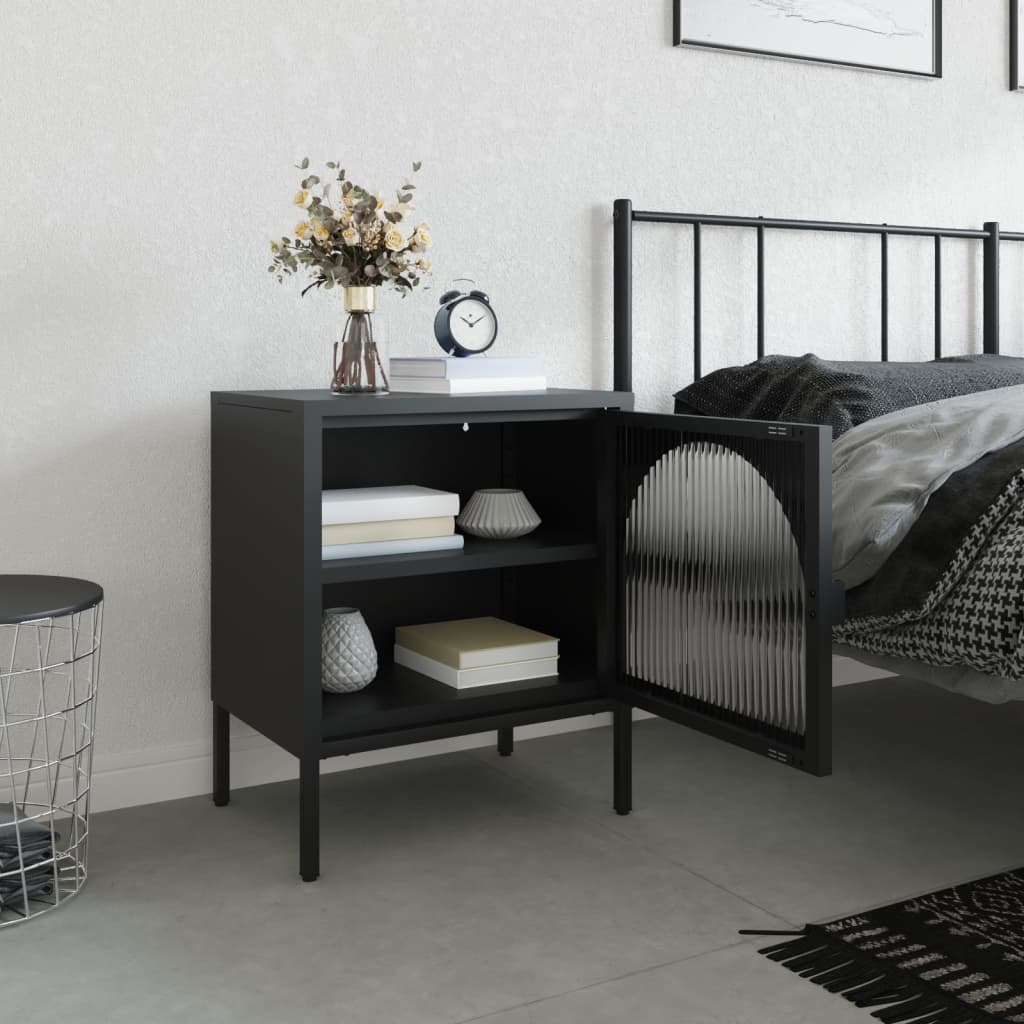 Bedside table black 50x35x60 cm glass and steel