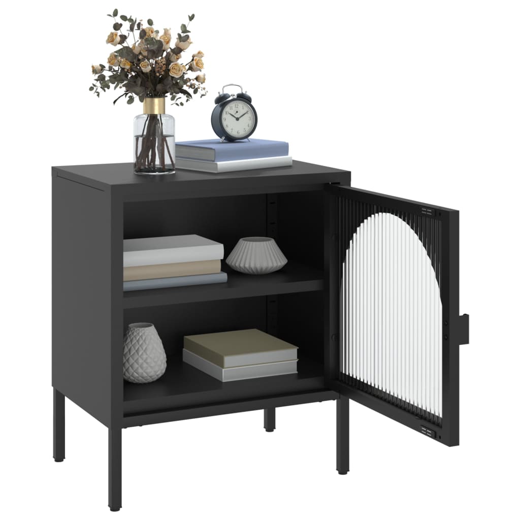 Bedside table black 50x35x60 cm glass and steel