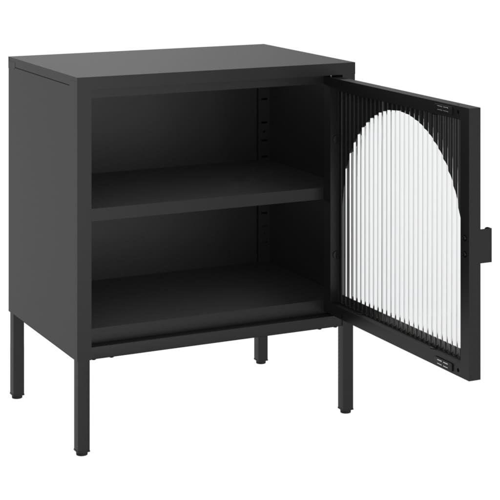 Bedside table black 50x35x60 cm glass and steel