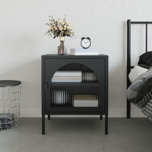 Bedside table black 50x35x60 cm glass and steel