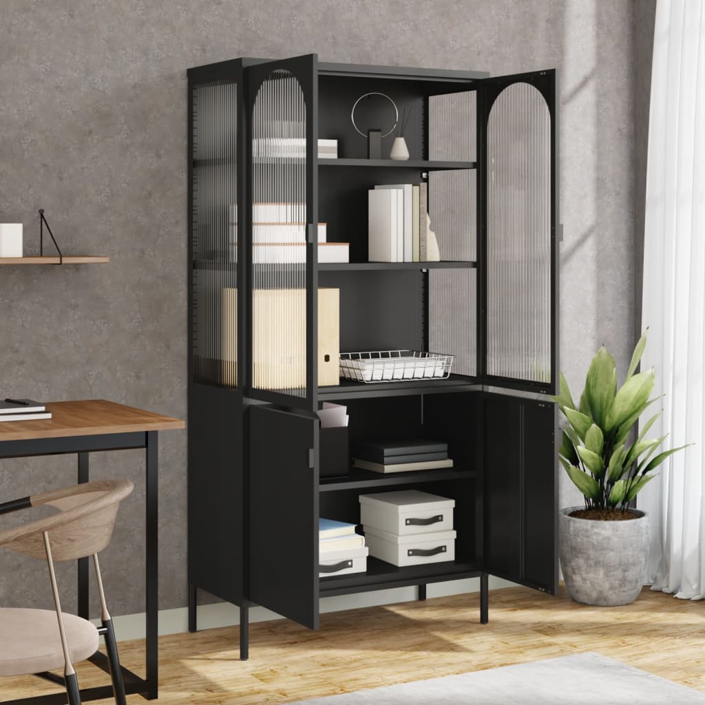 Highboard Schwarz 90x40x180 cm Glas und Stahl