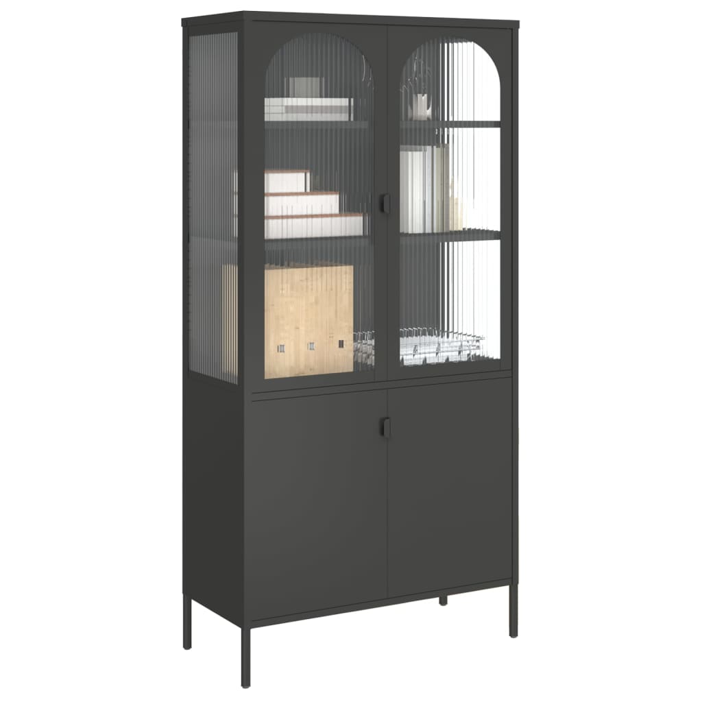 Highboard Schwarz 90x40x180 cm Glas und Stahl