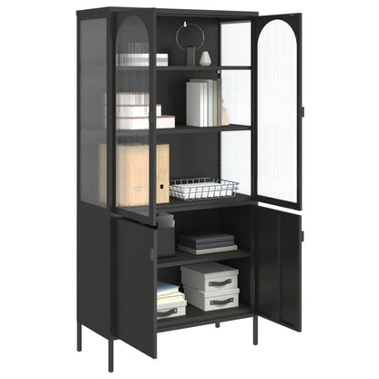 Highboard Schwarz 90x40x180 cm Glas und Stahl