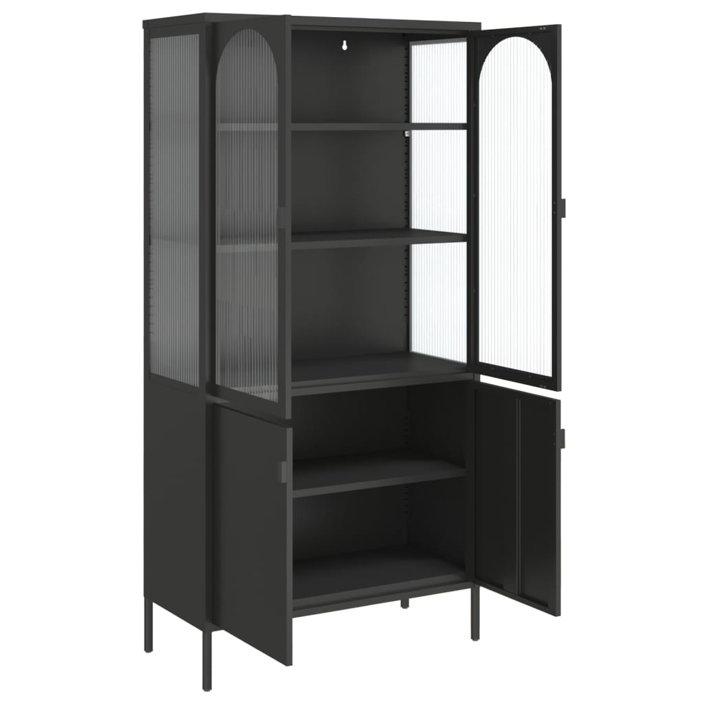 Highboard Schwarz 90x40x180 cm Glas und Stahl