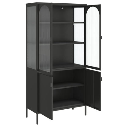 Highboard Schwarz 90x40x180 cm Glas und Stahl