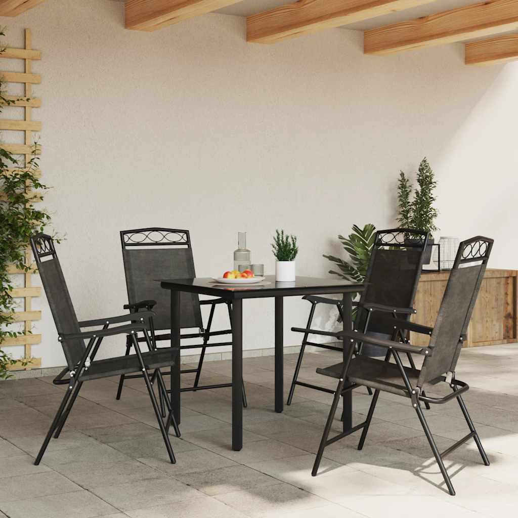 Klappstühle, 4 Stück, meliertes Grau, Stahl und Textilene