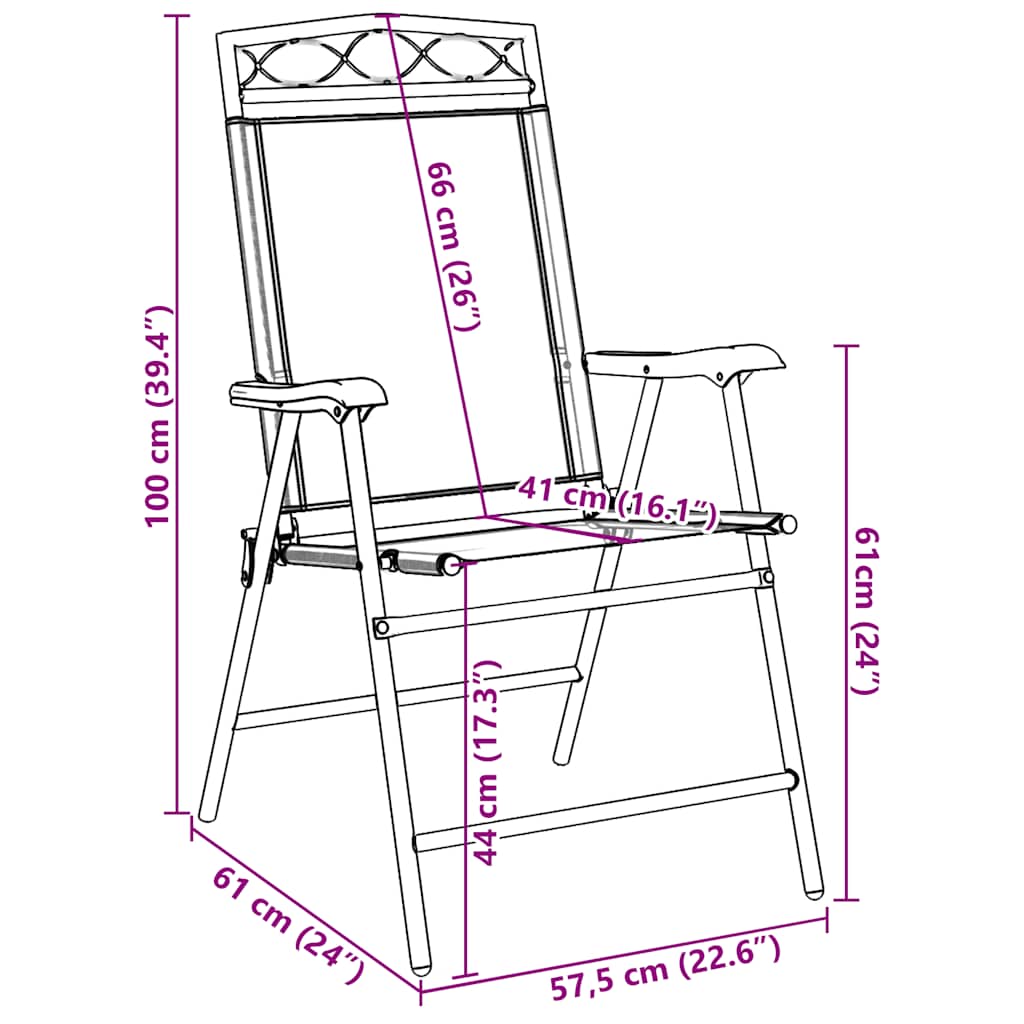 Klappstühle, 4 Stück, meliertes Grau, Stahl und Textilene