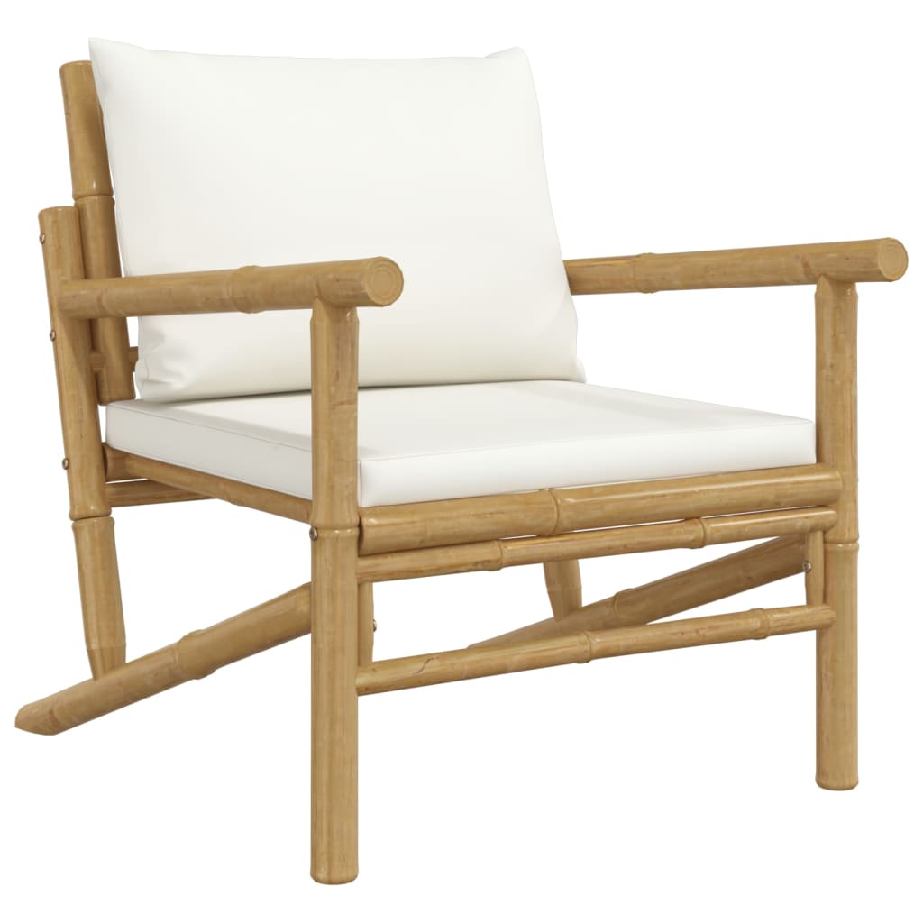 4-tlg. Garten-Lounge-Set mit Cremeweißen Kissen Bambus