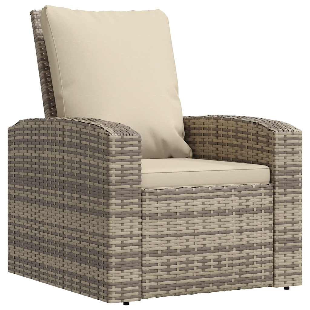 Gartensessel Verstellbar mit Kissen Hellbraun Poly Rattan