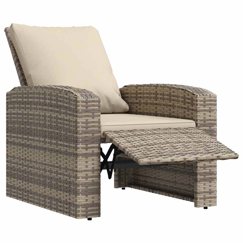 Gartensessel Verstellbar mit Kissen Hellbraun Poly Rattan