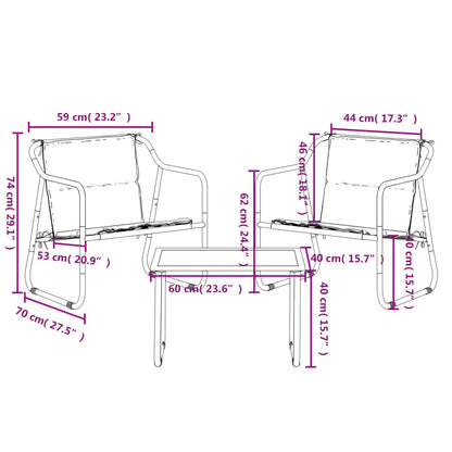 3-tlg. Garten-Lounge-Set mit Kissen Anthrazit Stahl