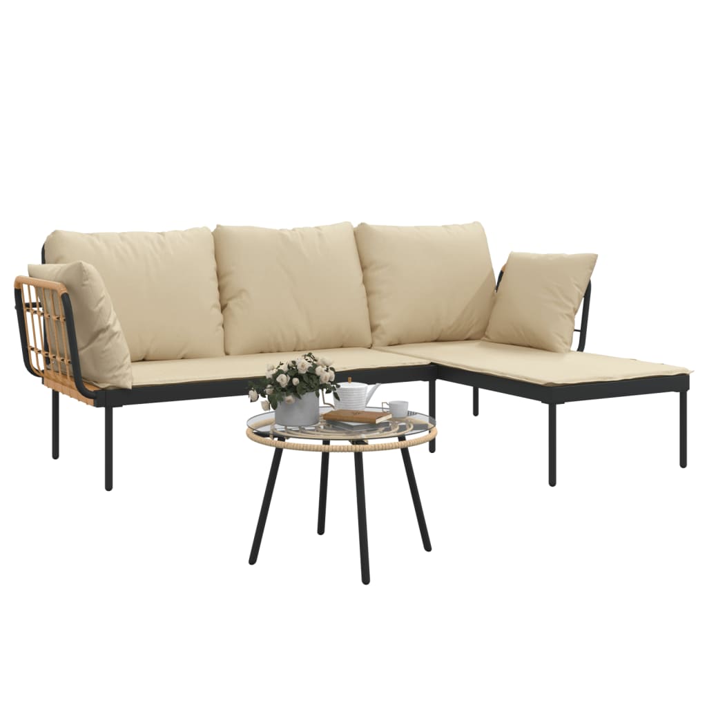 3-tlg. Garten-Lounge-Set mit Kissen Beige Poly Rattan