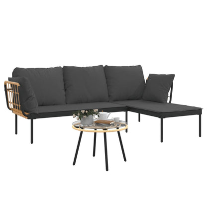 3-tlg. Garten-Lounge-Set mit Kissen Dunkelgrau Poly Rattan
