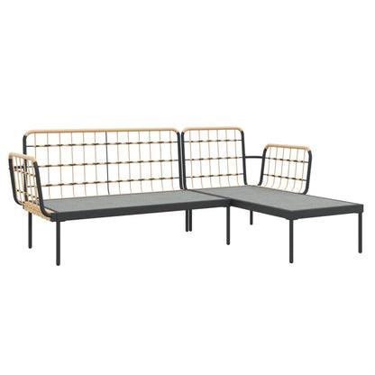 3-tlg. Garten-Lounge-Set mit Kissen Dunkelgrau Poly Rattan