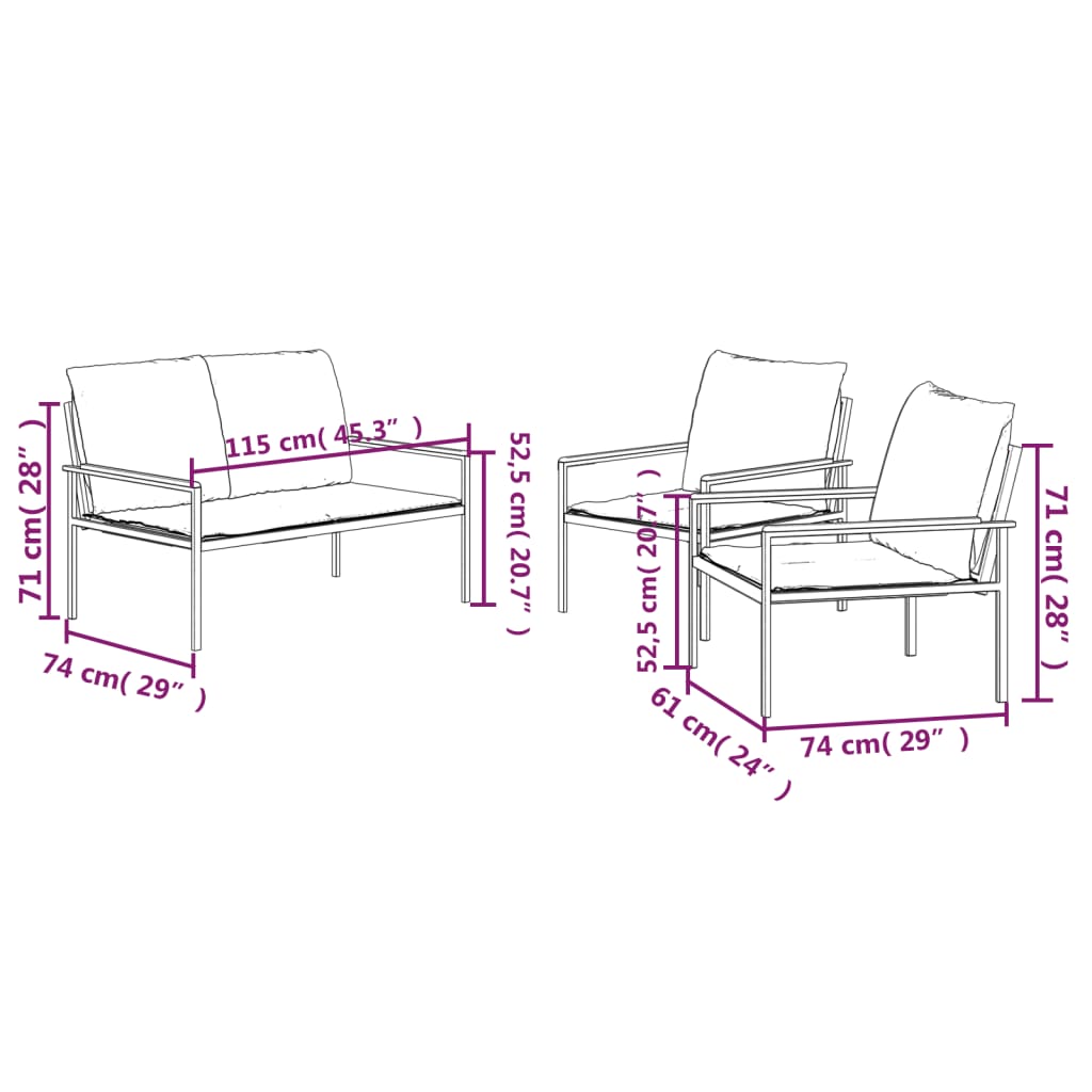 3-tlg. Garten-Lounge-Set mit Kissen Anthrazit Stahl