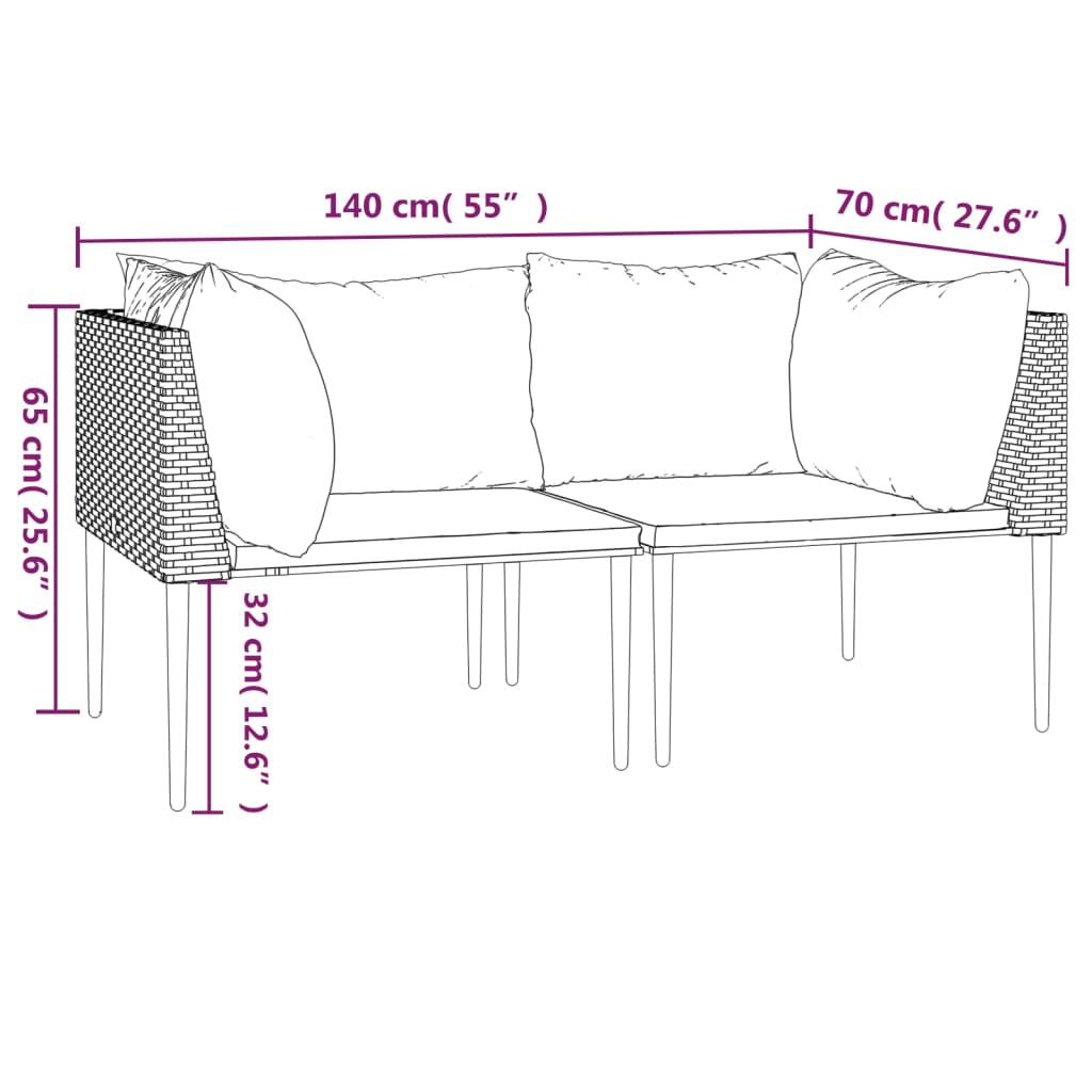 Garten-Ecksofas mit Kissen 2 Stk. Grau Poly Rattan