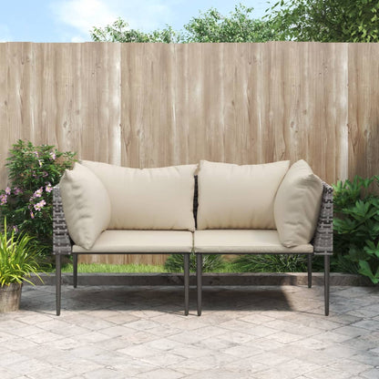 Garten-Ecksofas mit Kissen 2 Stk. Grau Poly Rattan